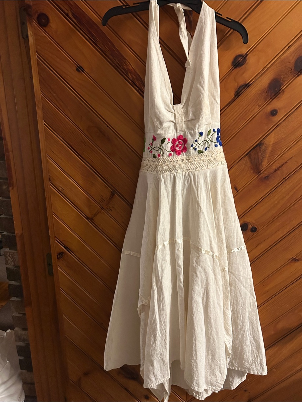 White Embroidered Halter Sundress